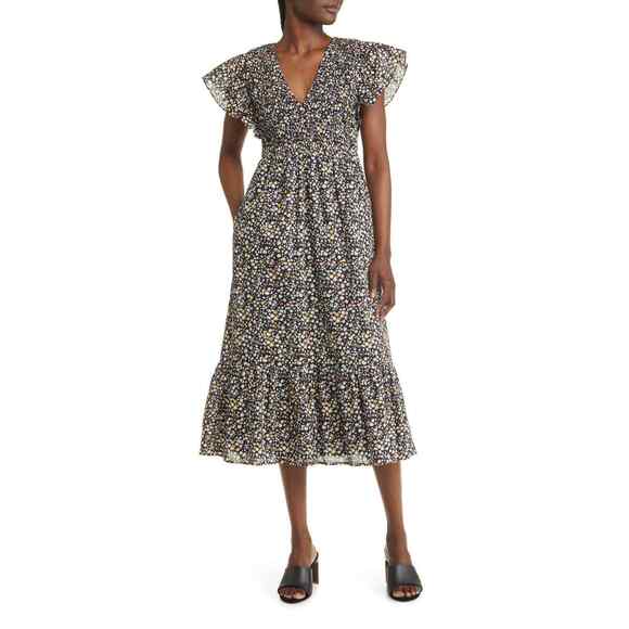 RAILS Clementine Floral Smocked Cotton Dress In Black Mini Floral Size Small - Picture 1 of 9